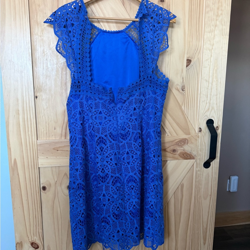 Laundry By Shelli Segal Cobalt Blue Lace Midi Dress - Picture 7 of 10